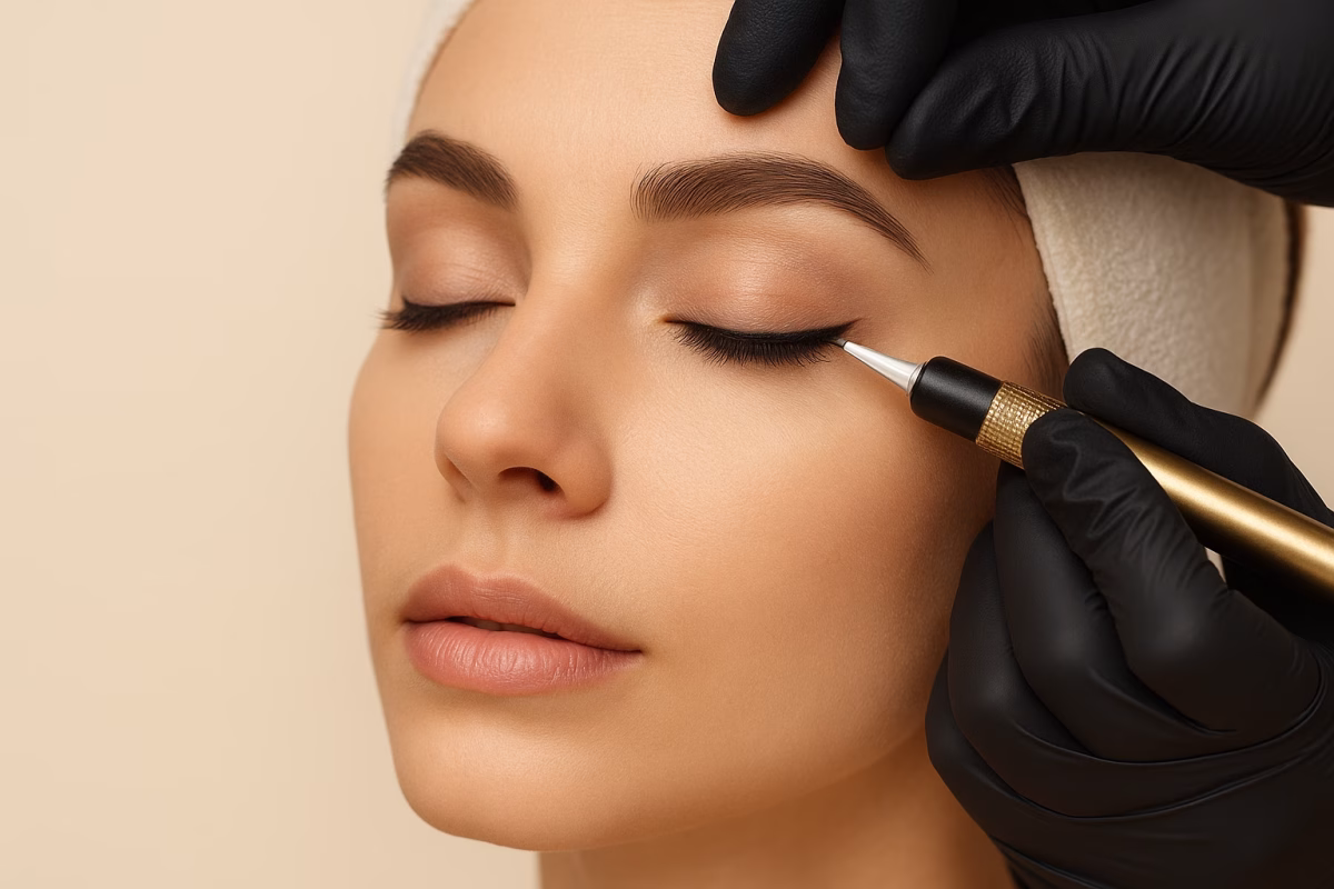 Aplicación de delineado permanente en centro de estética