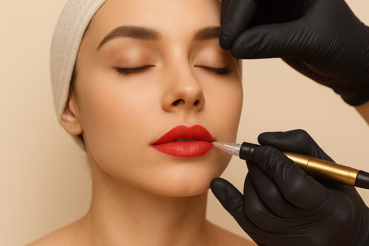 Procedimiento de micropigmentación labial en centro de estética